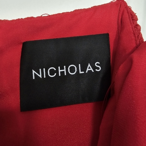 Revolve Nicholas Red Floral Lace Rouleau Ball Midi Dress Cocktail Wedding guest - Picture 9 of 11